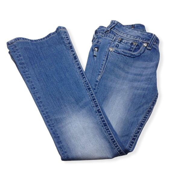 Miss Me Medium Wash Embellished Fleur De Lis Bootcut Jeans 27 - Picture 7 of 10